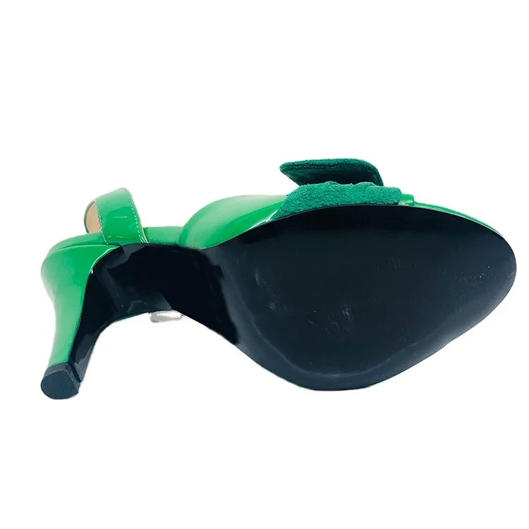 Fashion High Heel Lady Shoes Wholesale Waterproof Green PU Women Pump Heeled Sandals