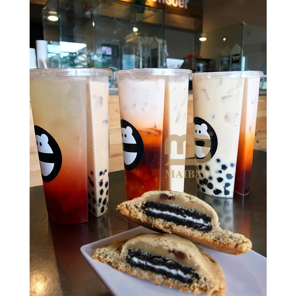 custom eco friendly disposable transparent recyclable Blister bubble boba milk tea coffee pp divider split twins plastic cup