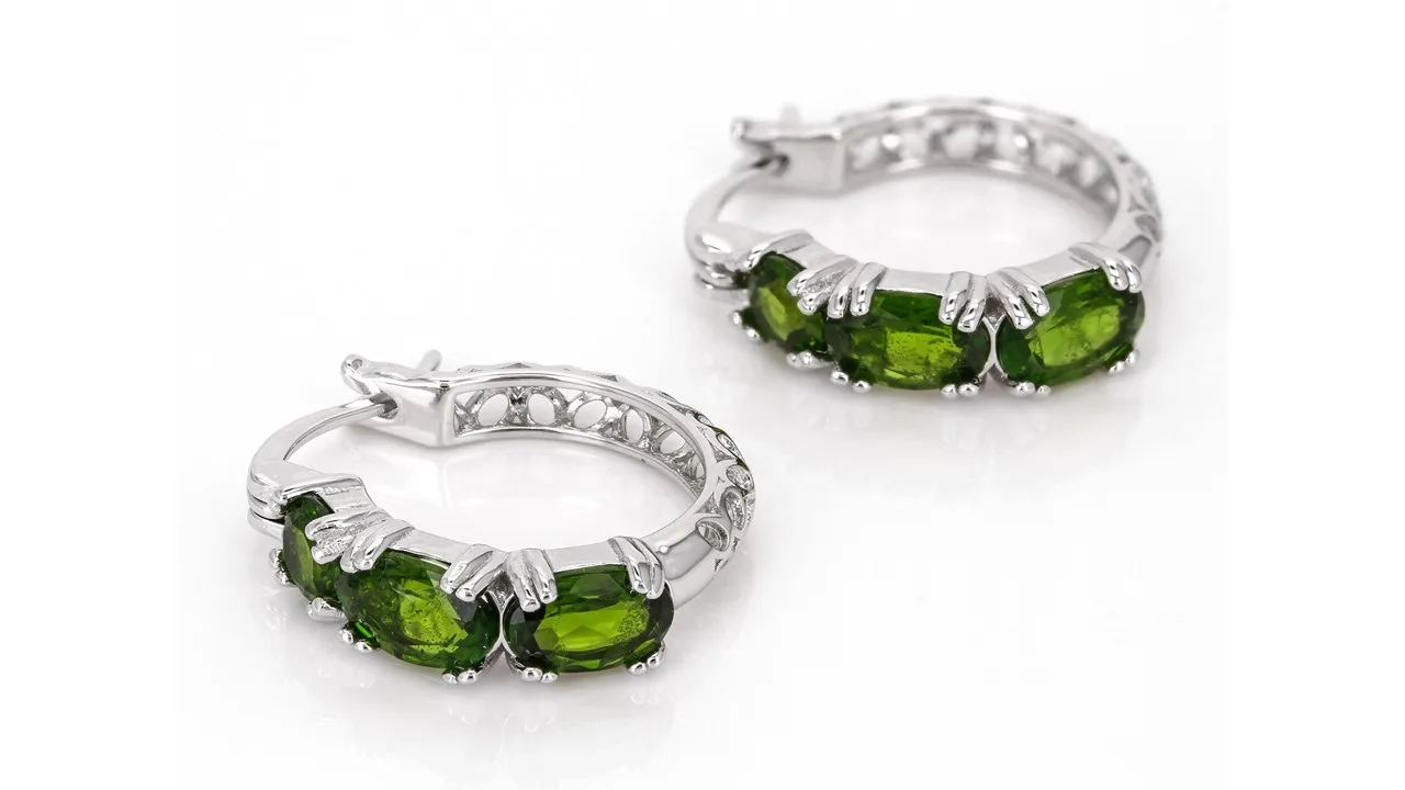 Green Chrome Diopside Rhodium Over Sterling Silver Hoop Earrings | Fine Fashion Silver Jewelry | Beauty in Lush Green Serenity