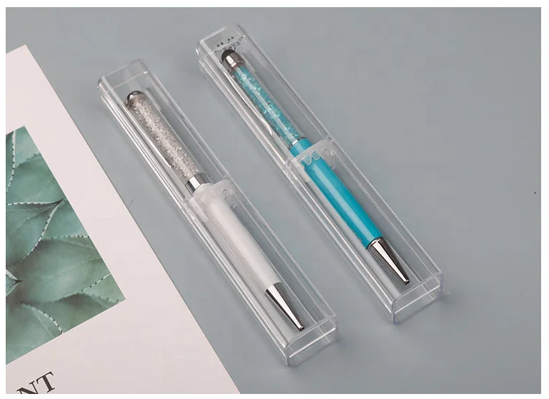 Custom cheap promotional logo pen plastic Quartet case transparent Gift Box set packaging box