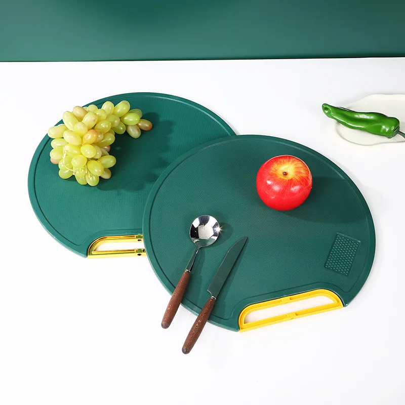 Hot Sale Plastic Round Chopping Block Green Color Mildew Proof Cutting Board With Rotating Handle