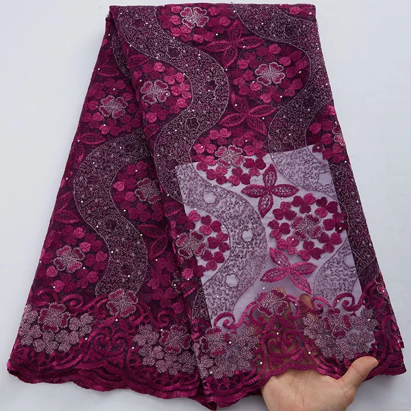 3027 Wholesale Blue Hot selling High Quality Embroidery With Stones Cheap French Tulle Lace Fabric For Dress Sewing Material