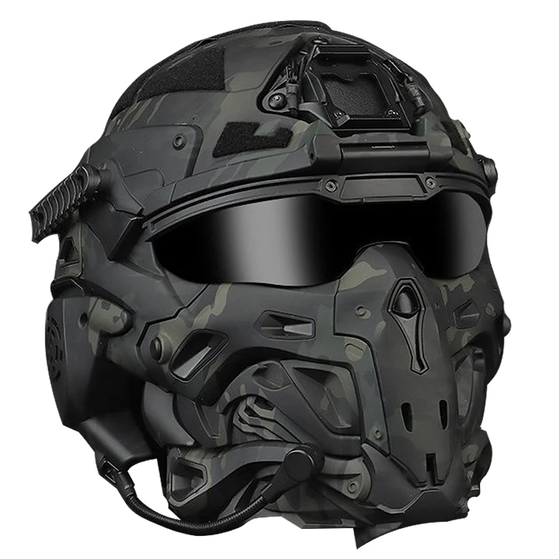 Tactical Full Face Mask Helmet All-in-one Protective Equipment Built-in Headset,Goggles