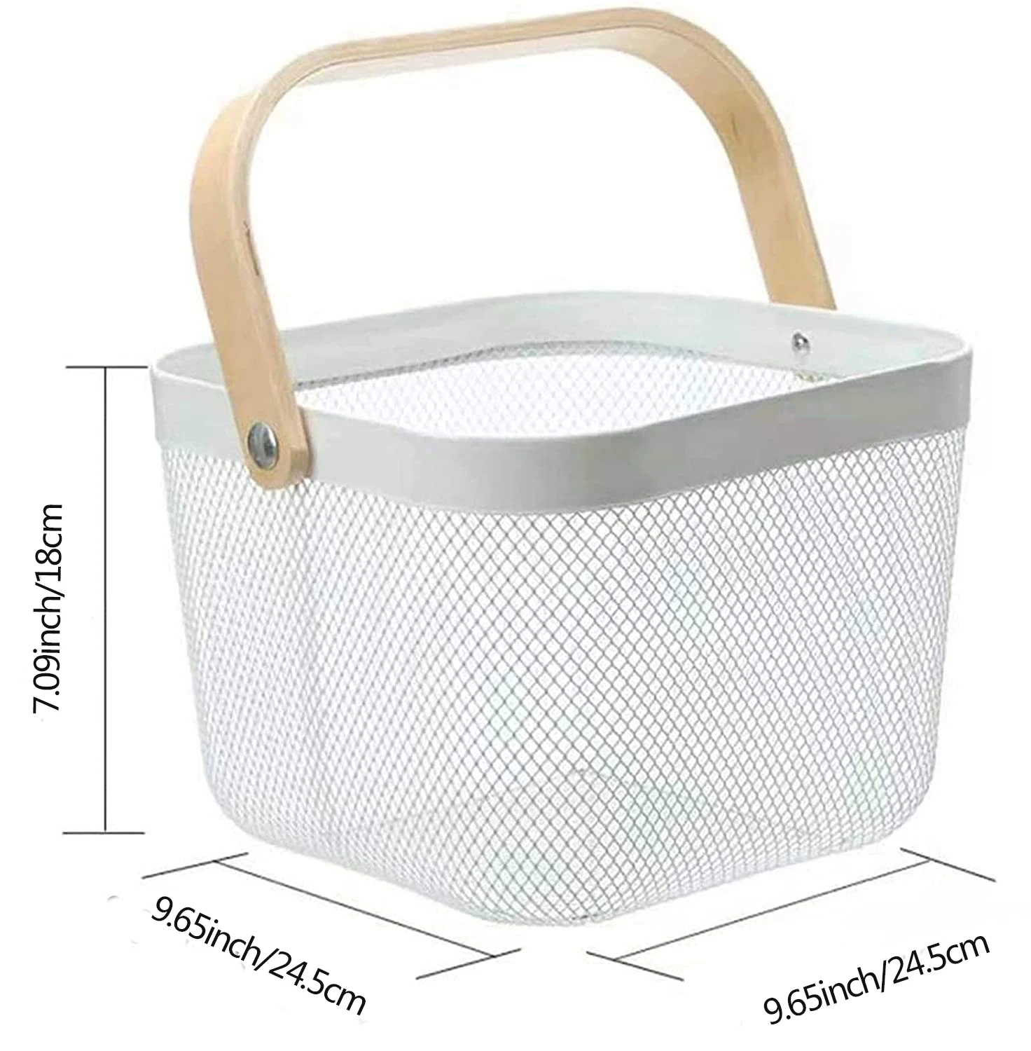 Multi-function Hanging Kitchen Mesh Metal Wire Baskets Fruit Basket Bin with Wood Handle for Kitchen