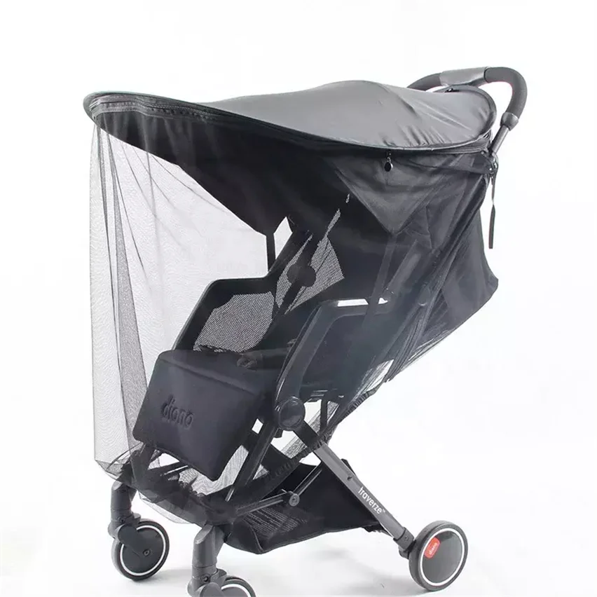 Universal Sun Shade With Mosquito Net For Baby Strollers Toddlers Foldable Zippered Mesh Veil Netting Pram Pushchair Canopy