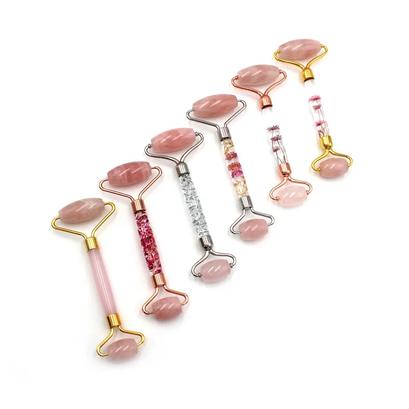 New Design Facial Massage Roller Real Rose Quartz Jade Roller Private Label Beauty Lifting Stone Massage Roller for Face