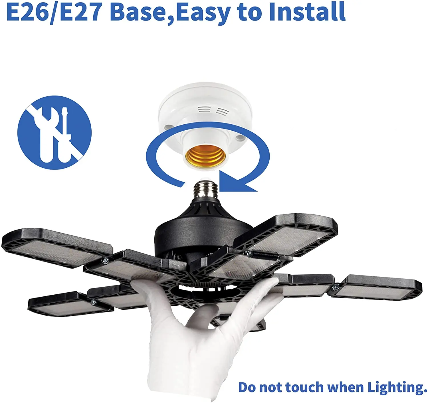 lumiere de garage ler 8000lumen,shop light 8 feet led fixture,5 panel deformable ufo led garage light 6500 lm 4 adjustable