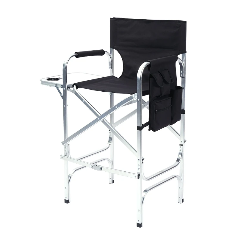Oeytree Foldable Tall Director Chair Folding Portable Aluminum Frame Makeup Artist Chair with Side Table, Cup Holder and Pockets