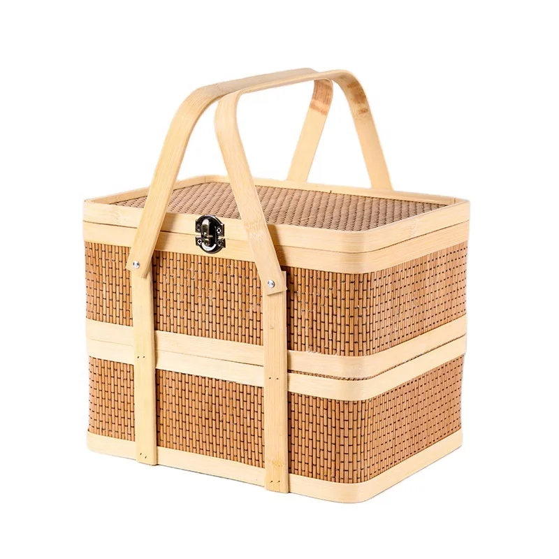 Bamboo material weaving waste basket Open bamboo Handmade wooden bamboo picnic basket