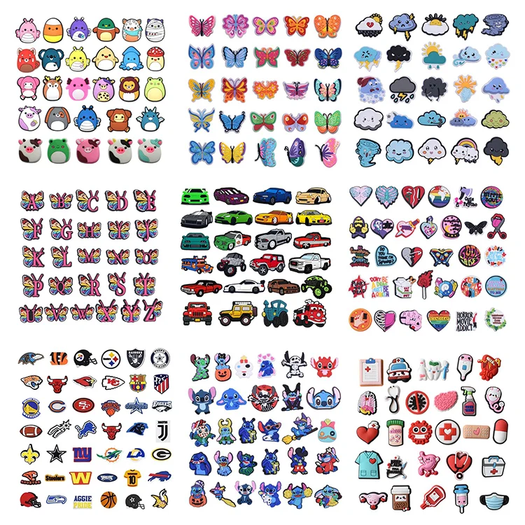 Wholesale Custom Croc Charms Soft Rubber Custom Logo Pvc Shoe Buckle Decorations Pvc Cartoon Shoe Charms For Kids