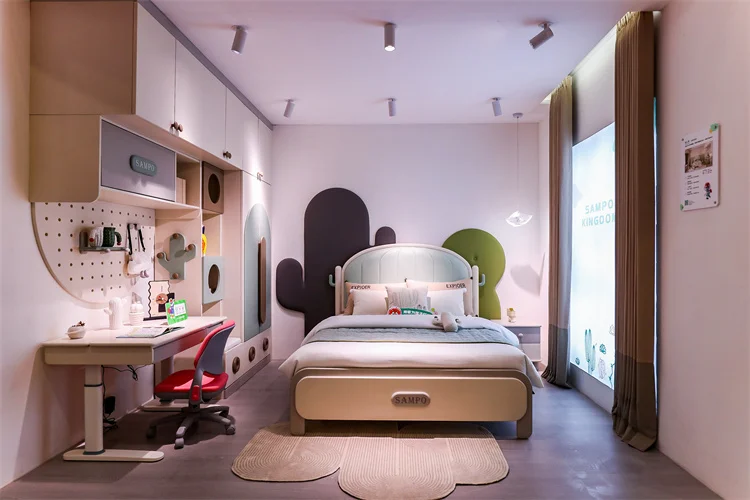 For Sale  Factory New Child Solid Wood Frame With Leather Padding Twin Simple Design Modern Single  Girls Princess Kids Bed