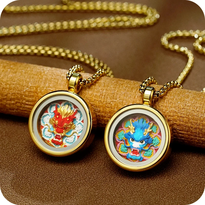 qianguyi Round titanium steel hand painted dragon auspicious body exquisite lucky custom painting wholesale and retail