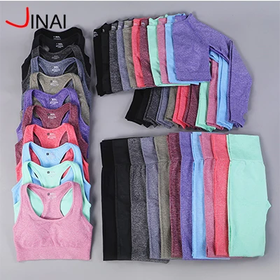 Комплект одежды женский из 3 предметов короткий топ и бюстгальтер с леггинсами бесшовный комплект спортивной в горошек для йоги