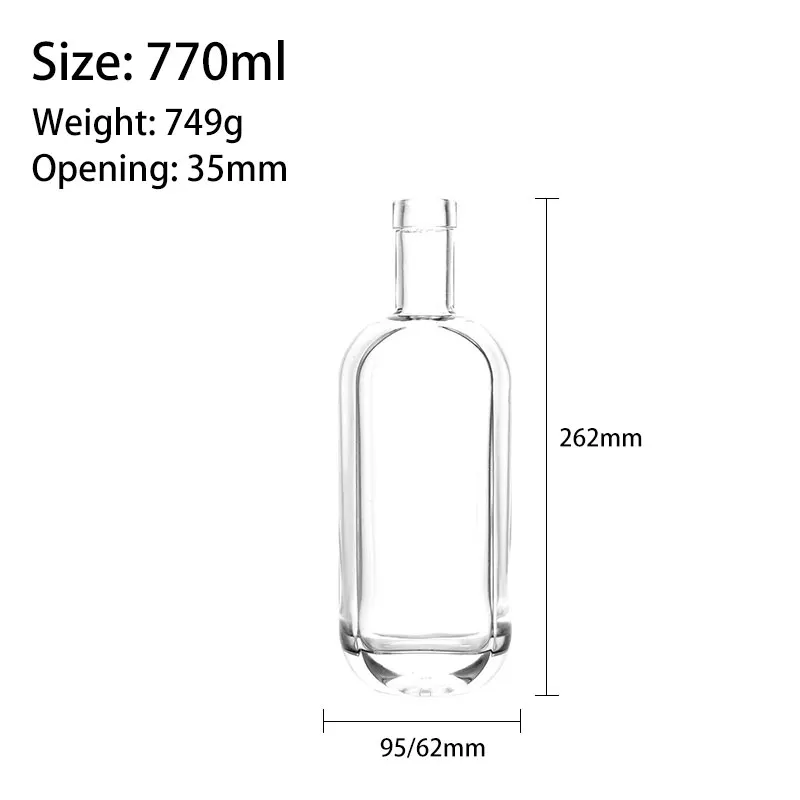 750ml Flint Glass London Spirits Glass Bottle Bar Top Oblong with 22mm Neck Diameter for Rum, Vodka, Whisky, Gin