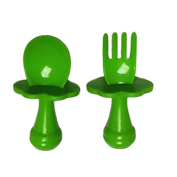 Plastic baby  fork and spoon set with choke protection barrier