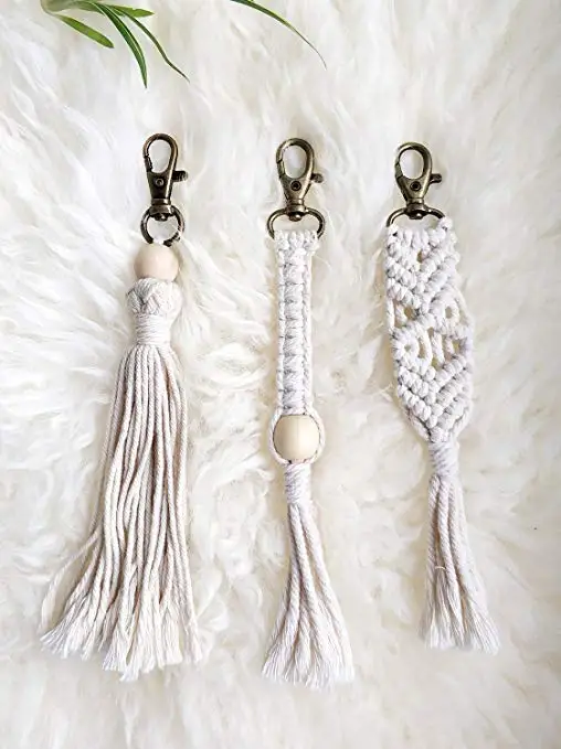 Artilady Tassel Handcrafted Boho Bag Charms Mini Macrame Keychains for Car Key Holder Unique Wedding Gift