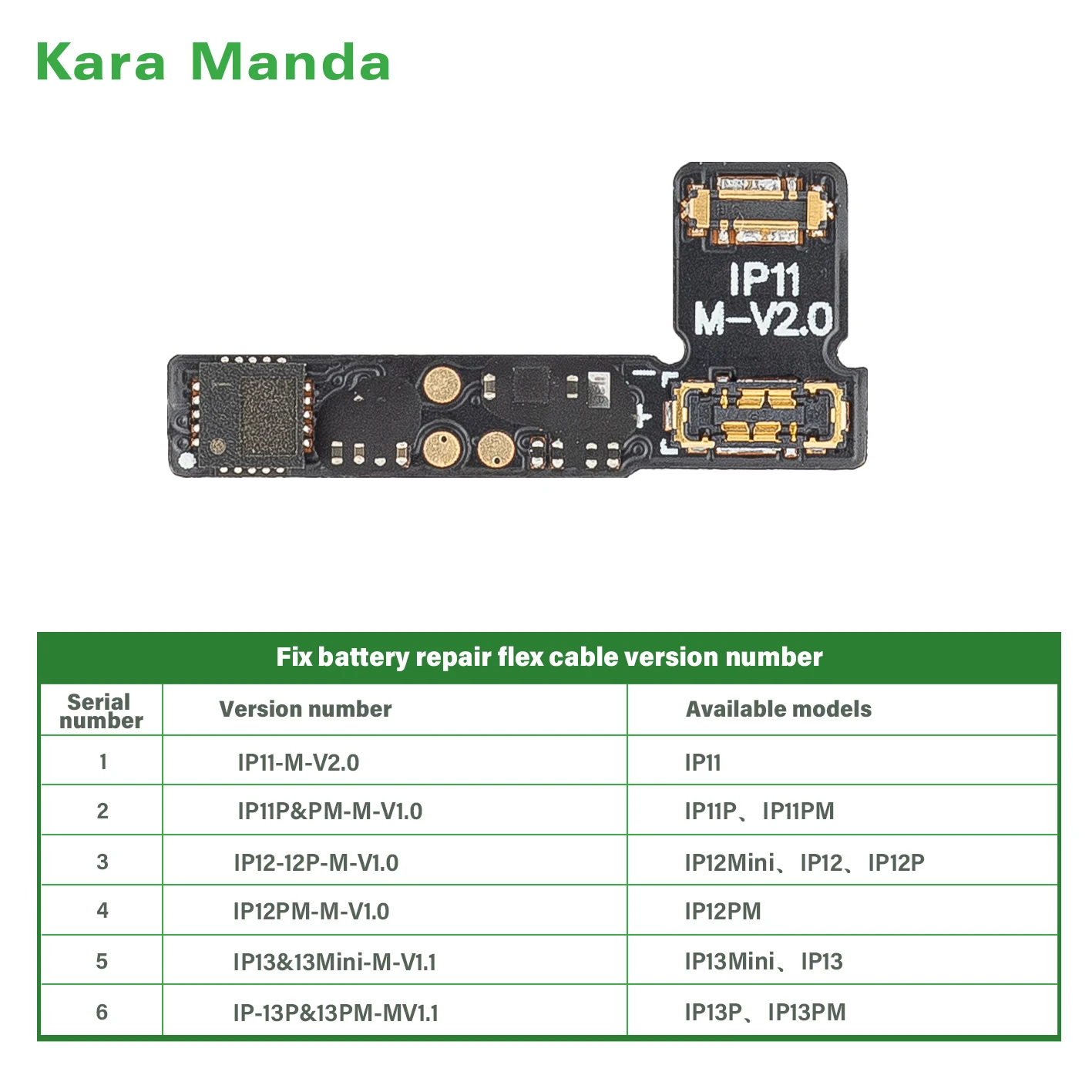 Kara Manda 2023 for 11 12 13 Pro Max Mini iPhone Health Battery Repair Flex Cable Solve Battery Encryption Remove Error Warning