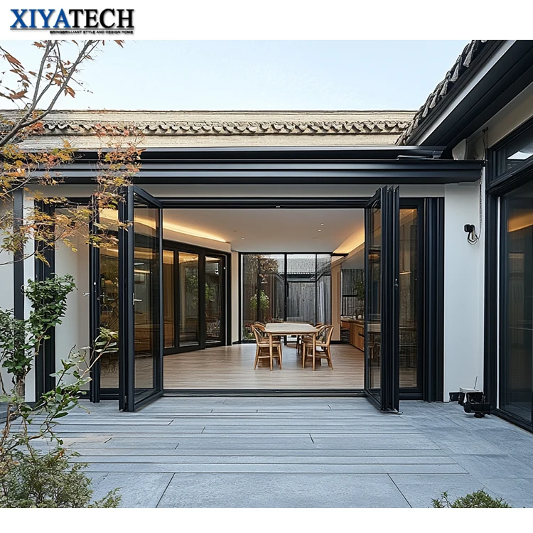 XIYATECH Patio Double Glass Exterior Accordion folding door Wholesale Front Residential Entry doors Aluminium Bifold doors