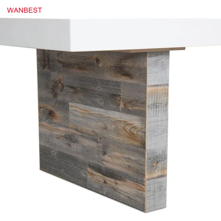 White Corian Solid Surface Stone Top and Wooden Base Modern Dinning Table