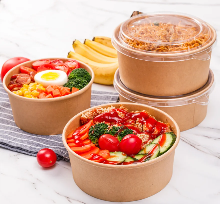Wholesale Cheap Price Kraft Paper Salad Bowl Round Shape Salad Bowl Eco Friend Round Paper Bowl