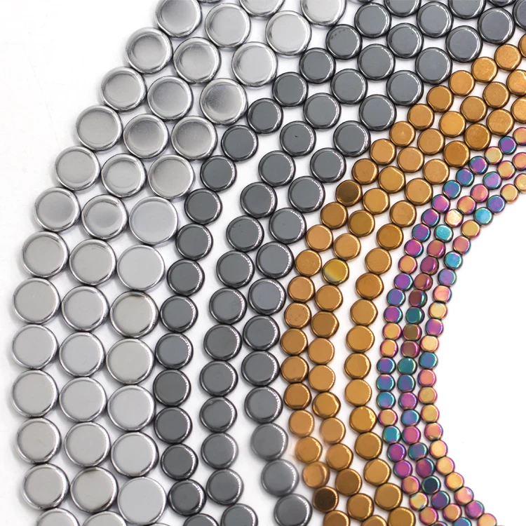 Magnetic hematite beads natural hematite stone beads coin shape hematite flat beads for jewelry making