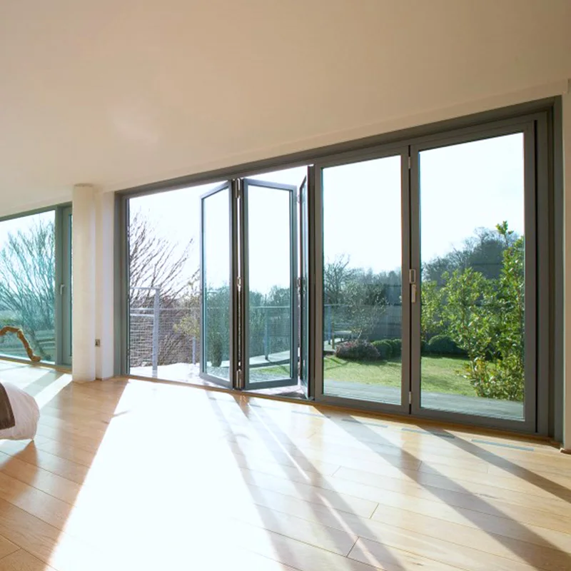 thermal insulated aluminum glass bifod door exterior villa house multi panel patio accordion folding doors
