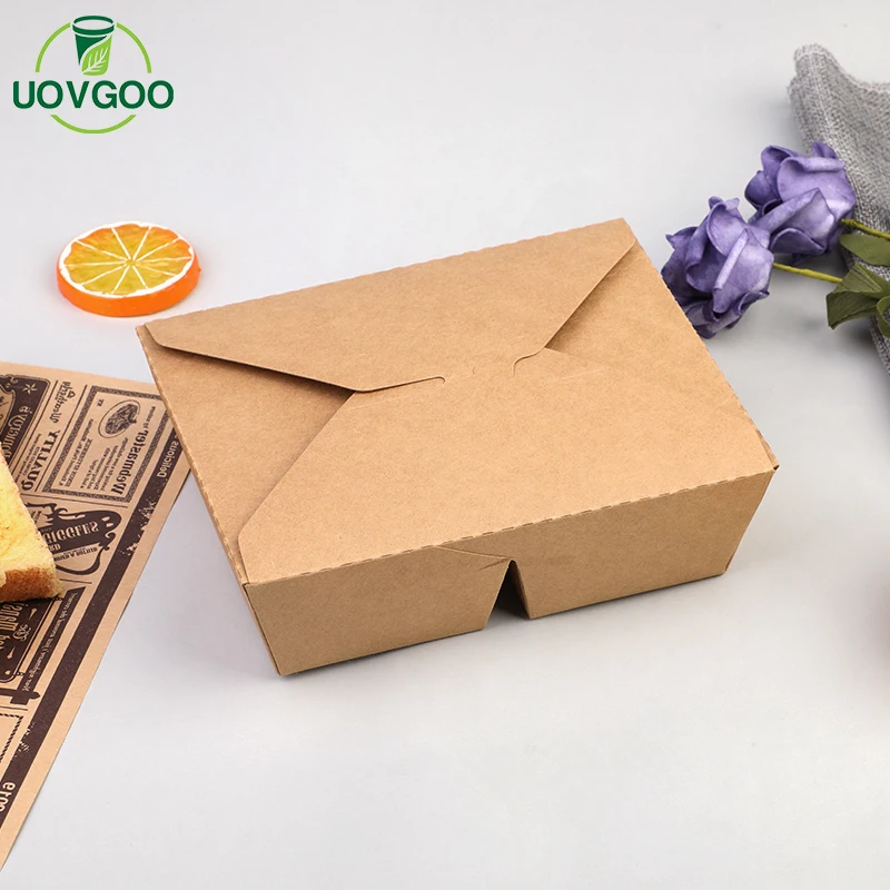 Direct price kraft paper fast food packaging boxes disposable take away paper lunch box with compartment
