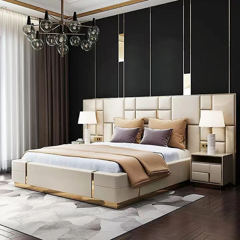 Luxury Italian Bedroom Queen King Size Bed Leather Metal Beds Set Modern Velvet Tufted Upholstered Beds With Storage
