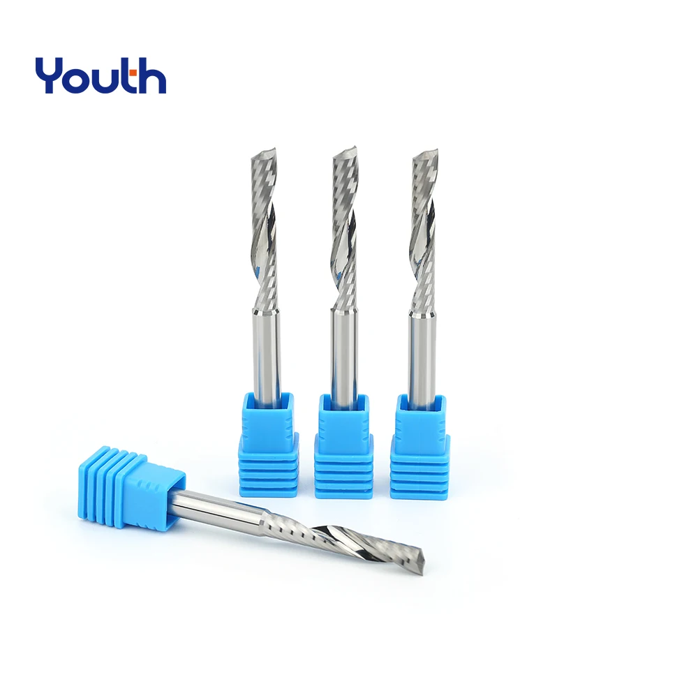 Youth single flute spiral end mill 3.175 shank spiral aluminum mill CNC 3D engraving carving bit for woodworking Fresa