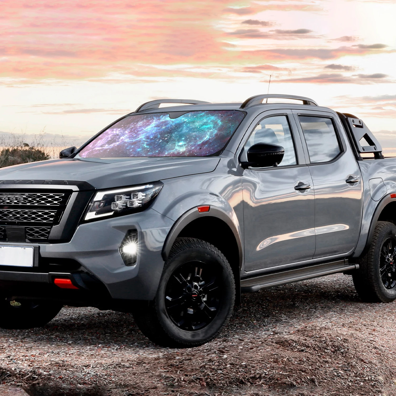 Galaxy Space Car Sun Shade for Windshield with 4 Free Suction Cups Front Window Sunshade Blocks UV Rays Starry Sky