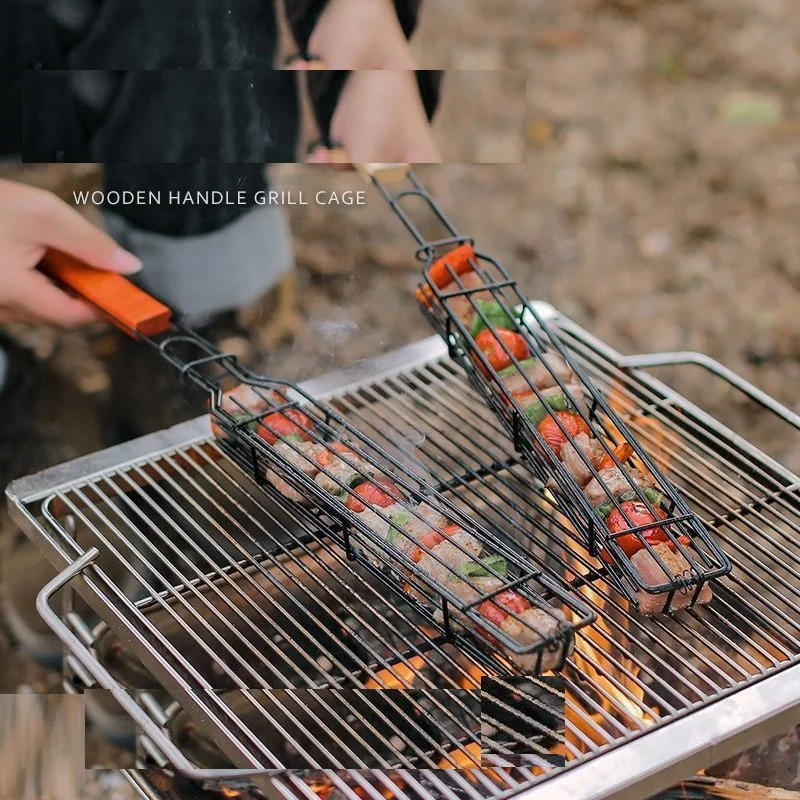 Burn-free Barbecue cage Baskets Portable Stainless Steel Kabob Grilling Basket with Non-stick Coating BBQ Tools for Grilling