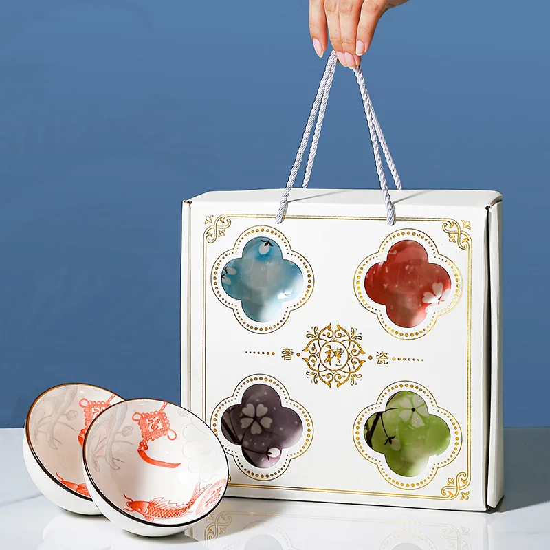 Annual fish ceramic bowl gift tableware with hand gift wedding Bowl set return opening event ceramic bowl gift dinnerware set