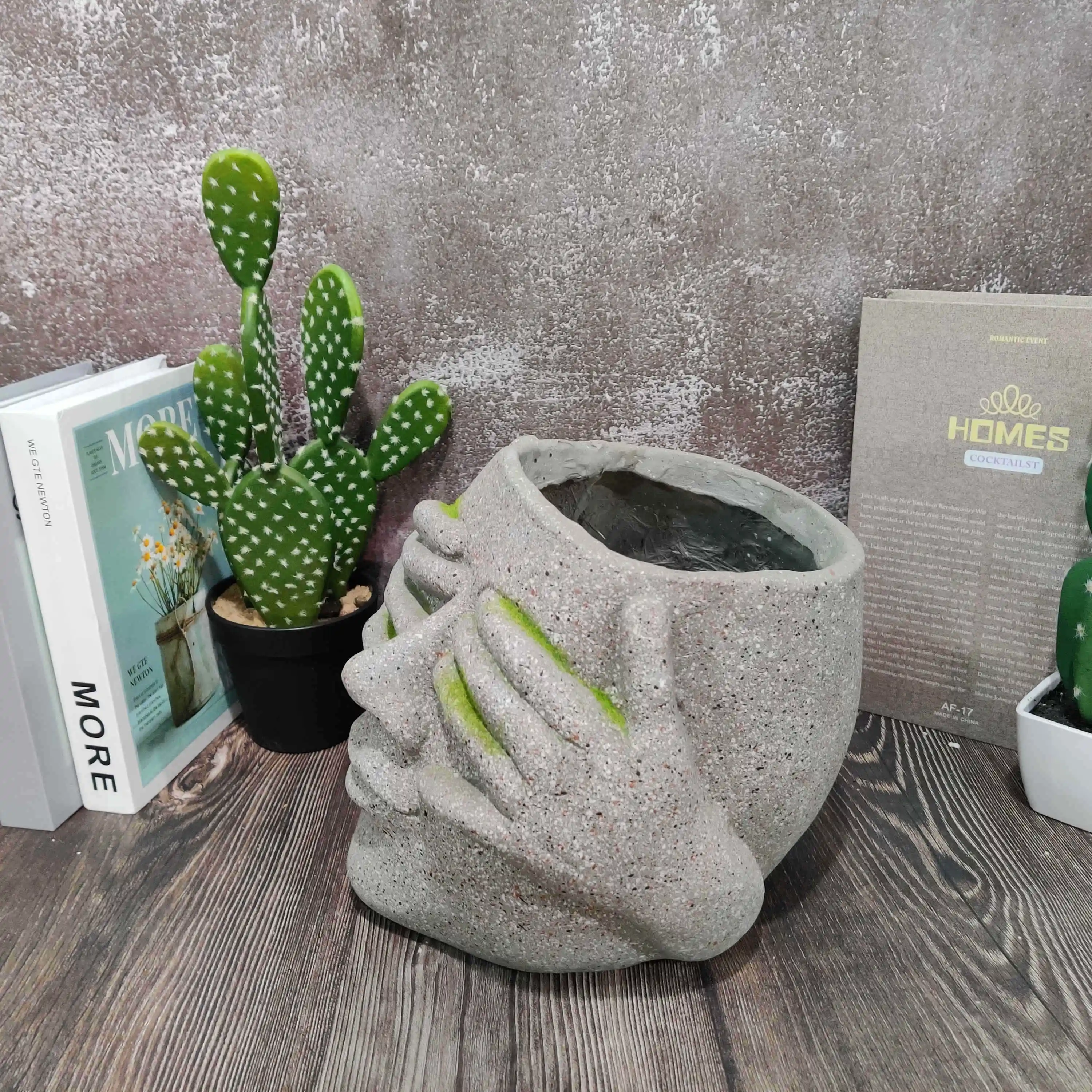 No See Evil Garden Zen Ornament Resin Stone Flower Pot Magnesia Sculpture Planter