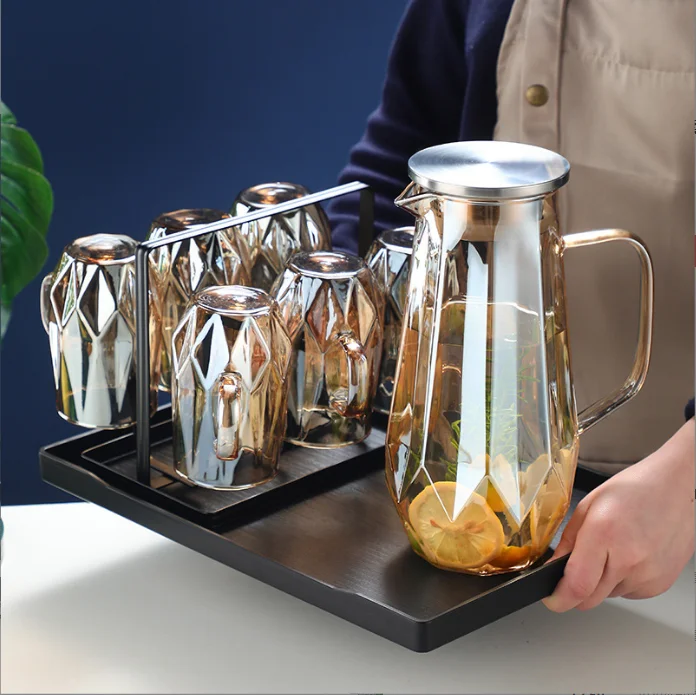 Quality Ion Plating Drinking Set Glass Pitcher Water Jug With Cup