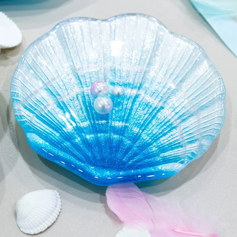 Wholesale Beautiful Shell Shape Dinnerware Set Fruit Nuts Blue Colored Glass Wedding Dishes