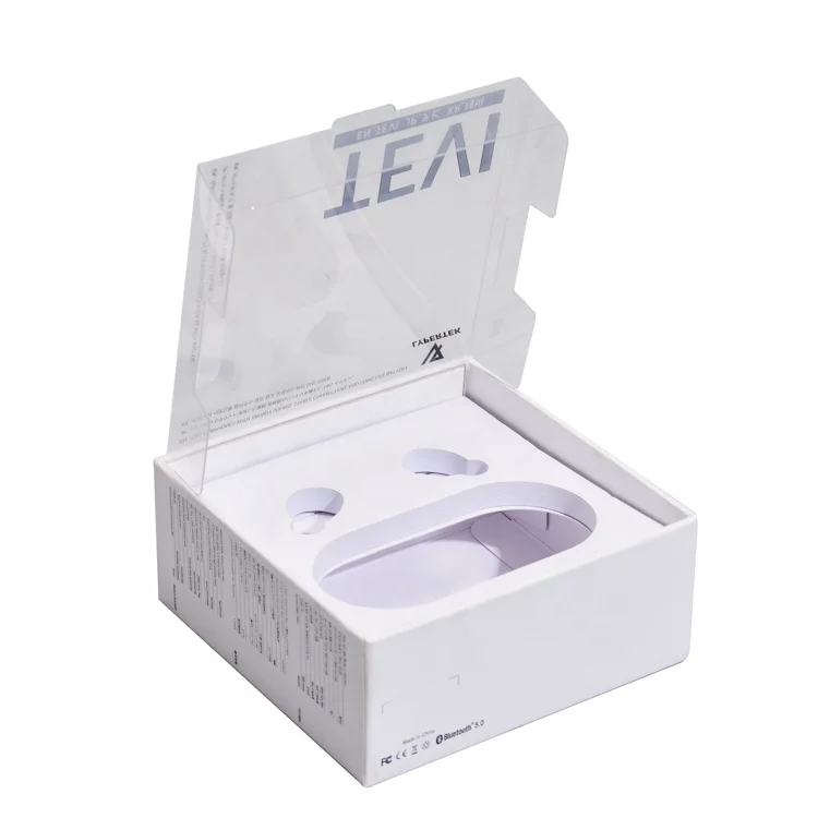Custom Electronic Paper Packaging Carton Wireless Earphone Headphone Cable Packing Box With Clear Window