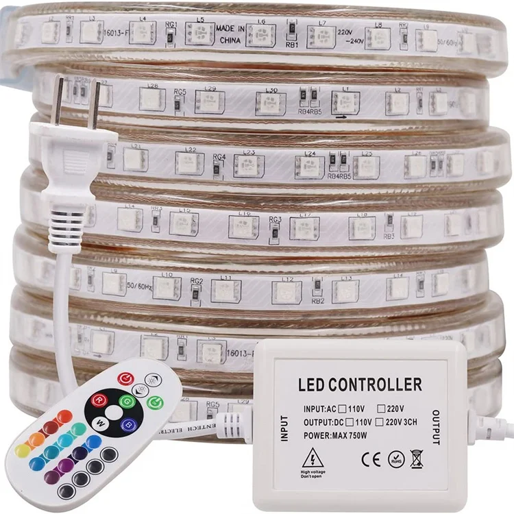 High quality white base rgb led strip light 220v with Remote controller