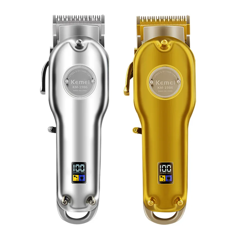 Kemei 1986 All-metal Barber Professional Hair Clippers Electric Cordless LCD Hair Trimmer Gold Silver Hair Cutting Machine Mower
