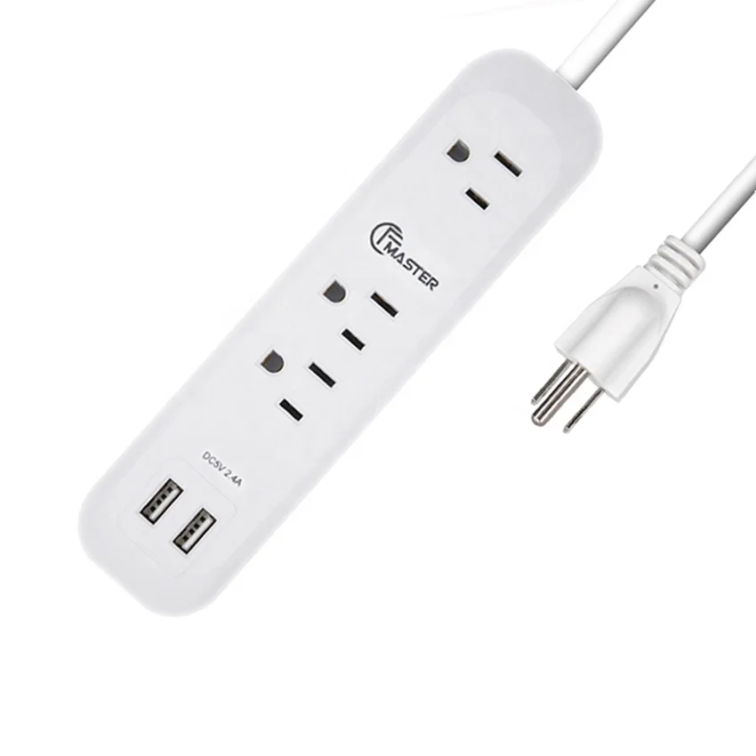 6ft extension 3 outlet  surge protector power socket with USB port