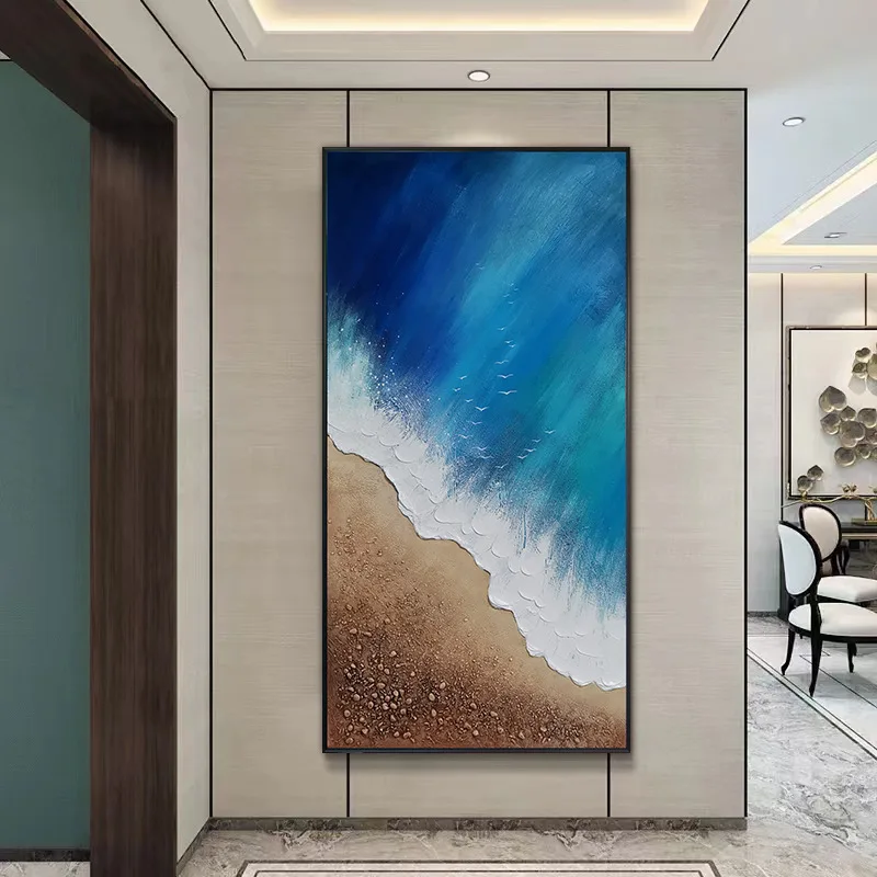 High quality creative custom sea waves beach oil painting canvas wall art for home decor