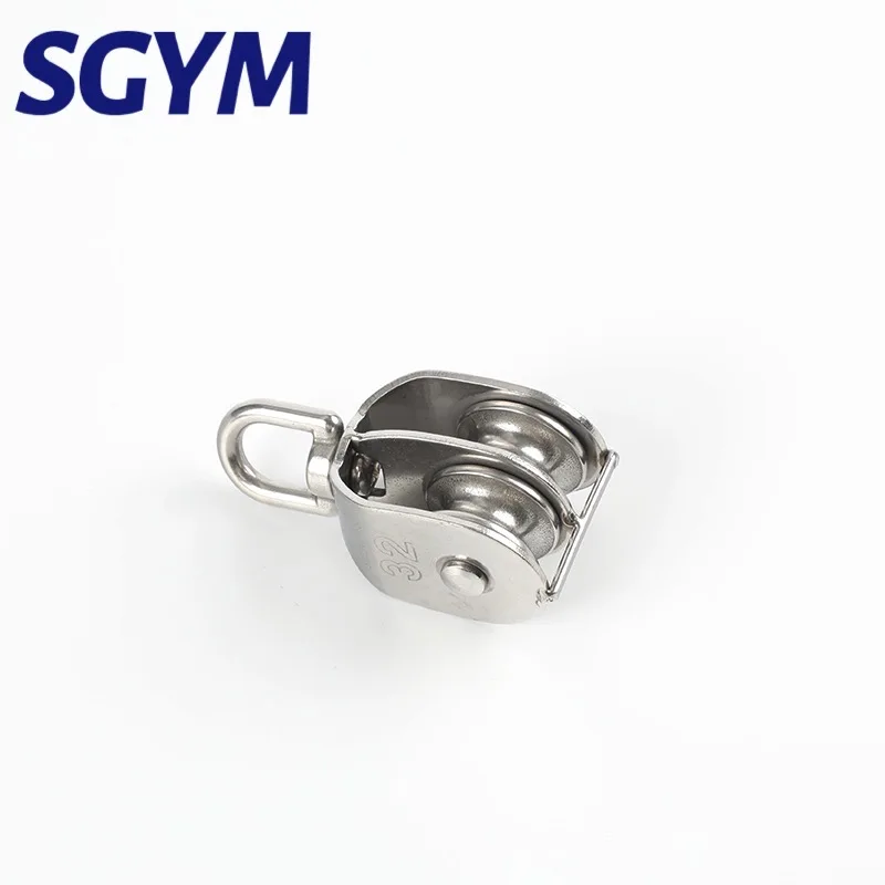 Stainless Steel 304 Pulley Block Marine Swivel Eye Pulley with Plat Shoulder and Double Wheels Snatch Pulley M20