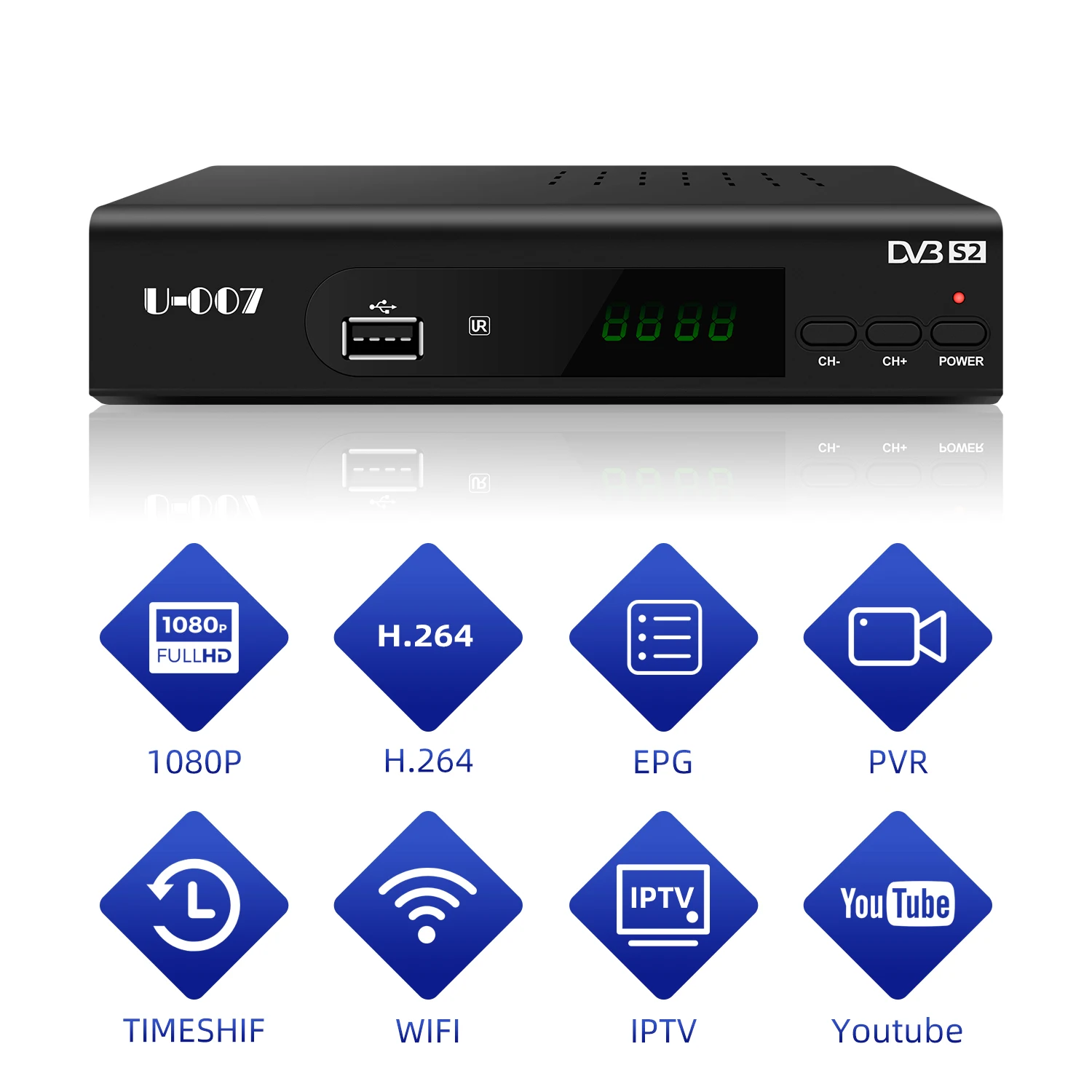 High Definition HD Satellite Receiver H.265 HEVC Support CS Newcamd LAN USB WiFi Xtream IP TV CCCam Receptor