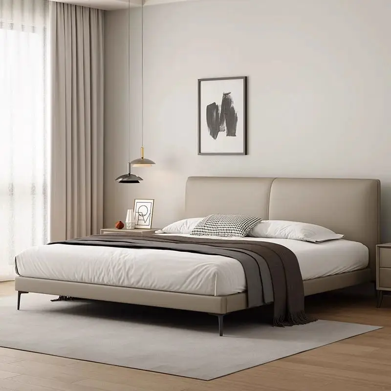 2024 explosions modern minimalist double leather bed, bedroom furniture bed
