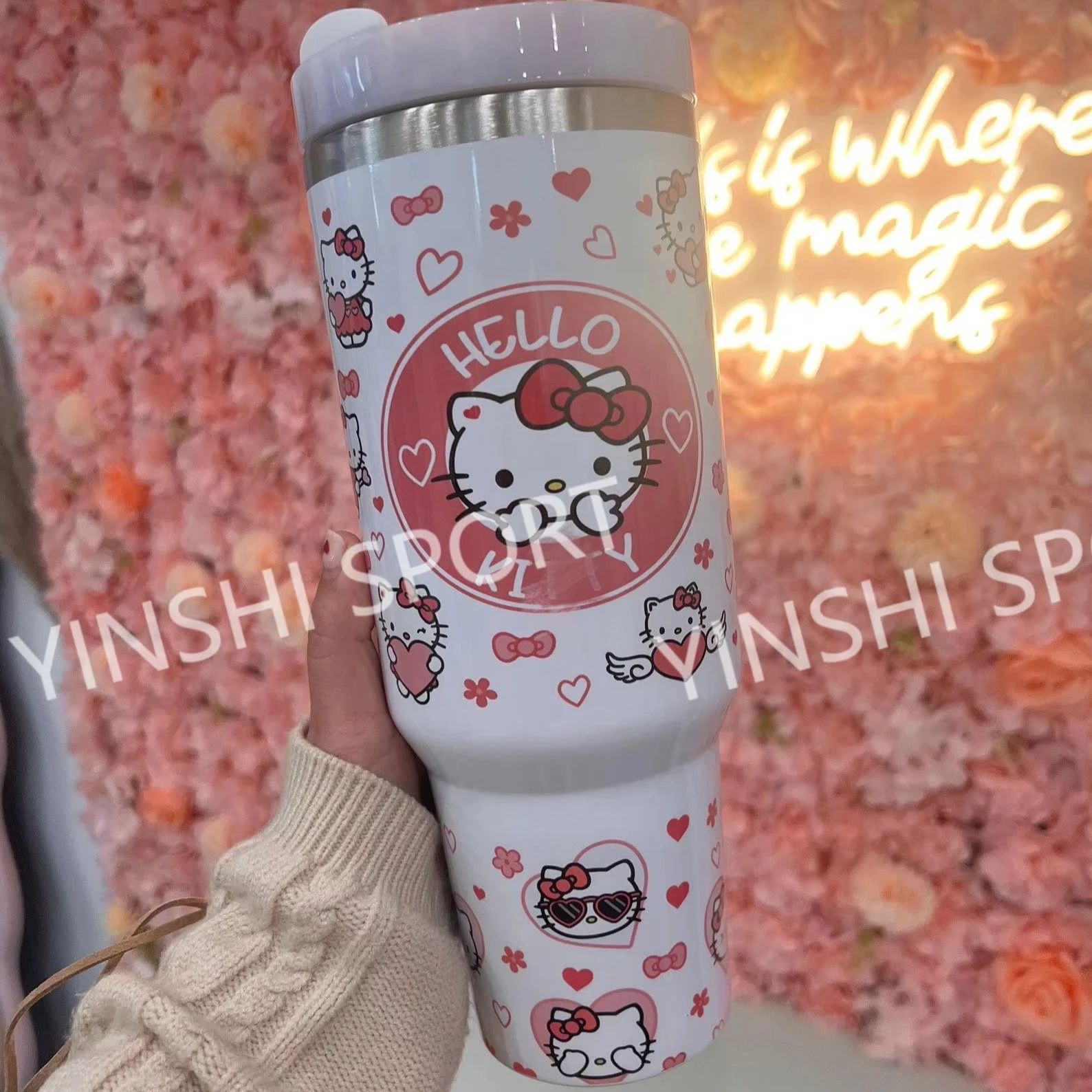 Wholesale hello cat Kit cat 30 Oz 40 Oz Stainless Steel Engraved Cartoon Thermos Cup Car Home Travel Double-layered Coffee Cup