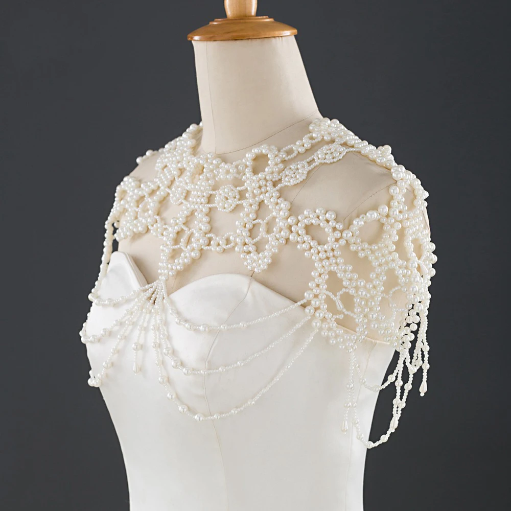 Elegant Bridal Decorative Pearl Beading Luxury Ivory Jacket Bolero for Wedding Accessories
