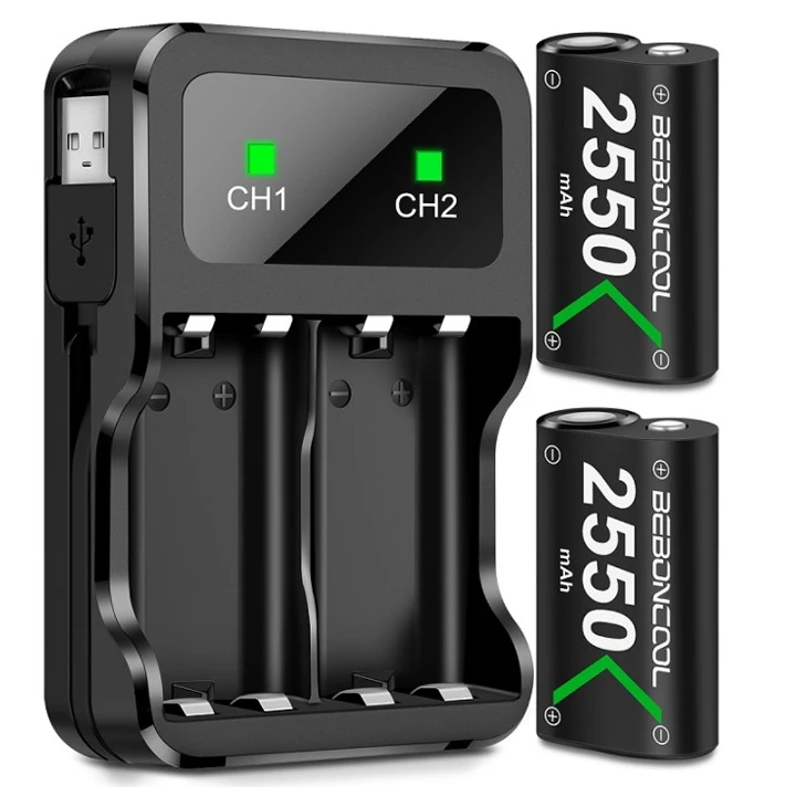 BEBONCOOL 2x2550mAh Rechargeable Battery Pack Wireless Gamepads Battery Charger for Xbox One/Xbox One X/S/Xbox Elite Controller