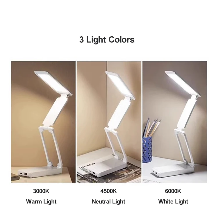 3 Light Colors Stepless Dimmable Brightness Type C USB Rechargeable LED Book Lights Power Bank Foldable LED Table Lamp