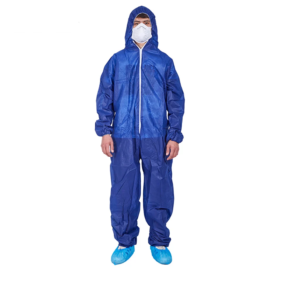 CE ISO Type 4/5/6 PP Nonwoven Coverall with Hood Chemical Resistance Coverall with Individual Package