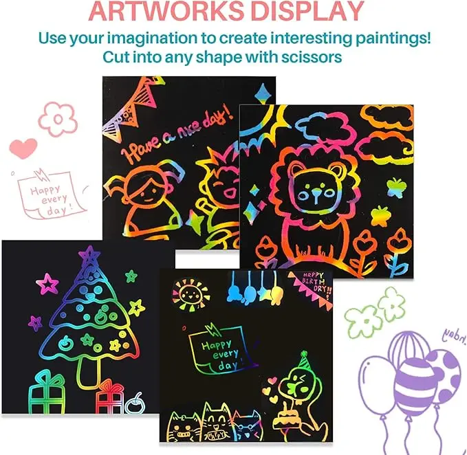 Scratch Paper Art Set 10 Sheets Rainbow Magic Scratch Art Black Scratch It Off Paper Crafts Notes Drawing Boards Sheet