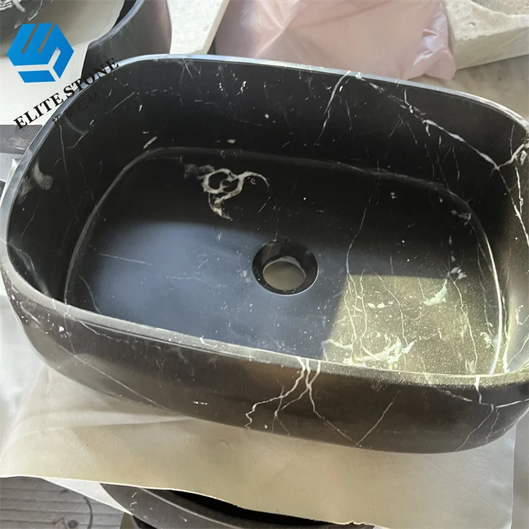 Natural Black Marquina Marble Stone Wash Basins Natural Stone Bathroom Sinks Modern Design